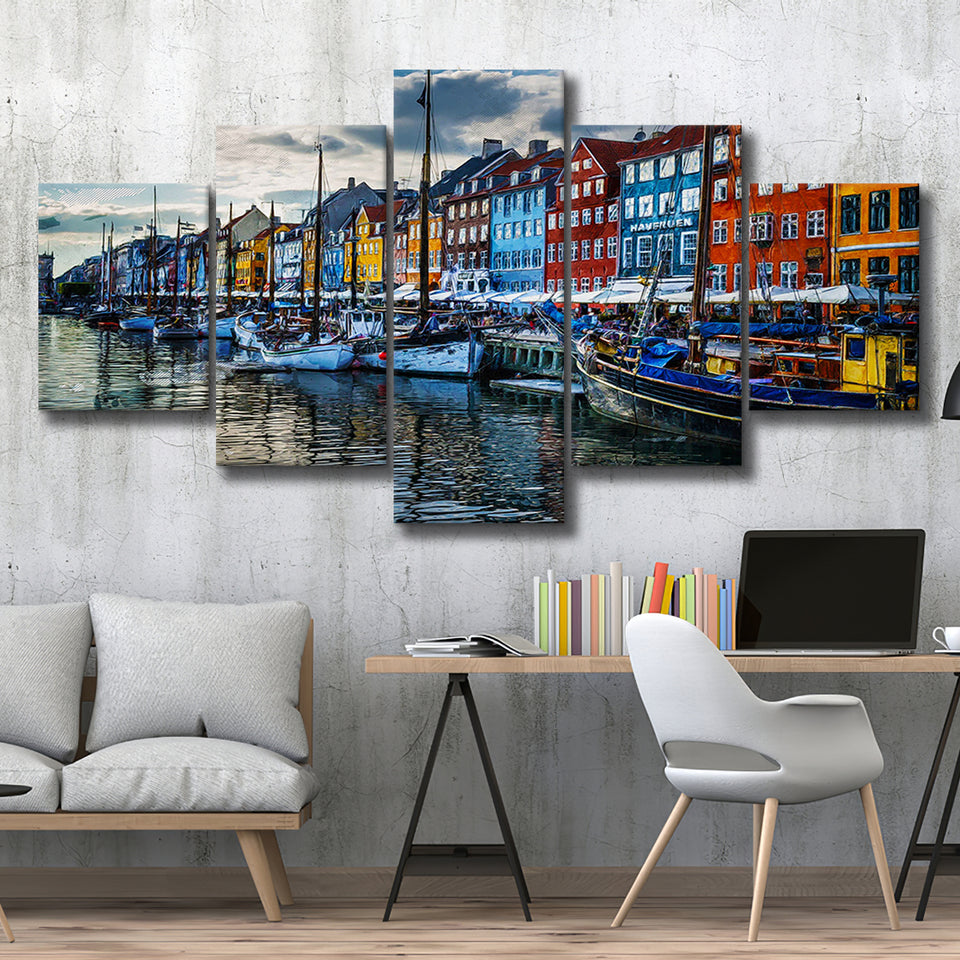 Copenhagen, Copenhagen Painting, Copenhagen Wall Art, Multi Panels, 5 Pieces, Canvas Prints Wall Art Home Decor