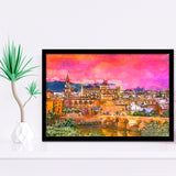 Cordoba Spain Mosquecathedral Roman Bridge City Art Watercolor Framed Art Prints Wall Art Decor,Framed Picture