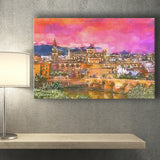Cordoba Spain Mosquecathedral Roman Bridge City Art Watercolor Canvas Prints Wall Art Home Decor, Large Canvas