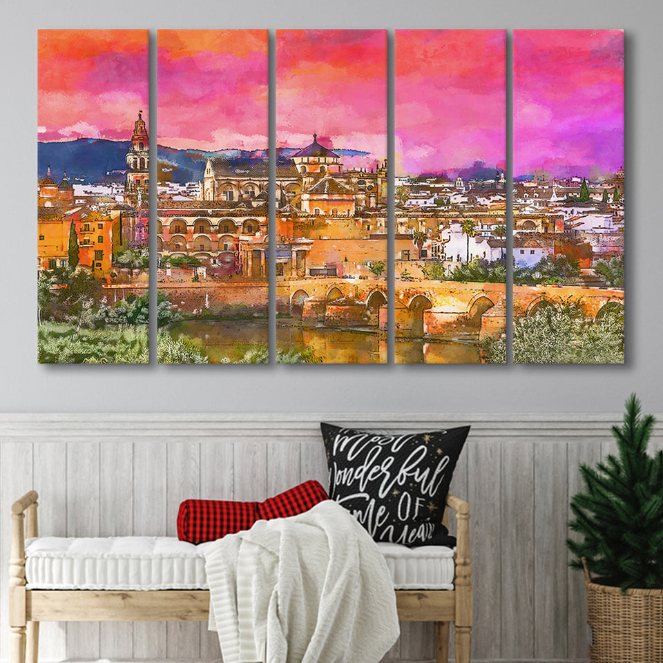 Cordoba Spain Mosquecathedral Roman Bridge 5 Pieces Extra Large Canvas Prints Wall Art Home Decor