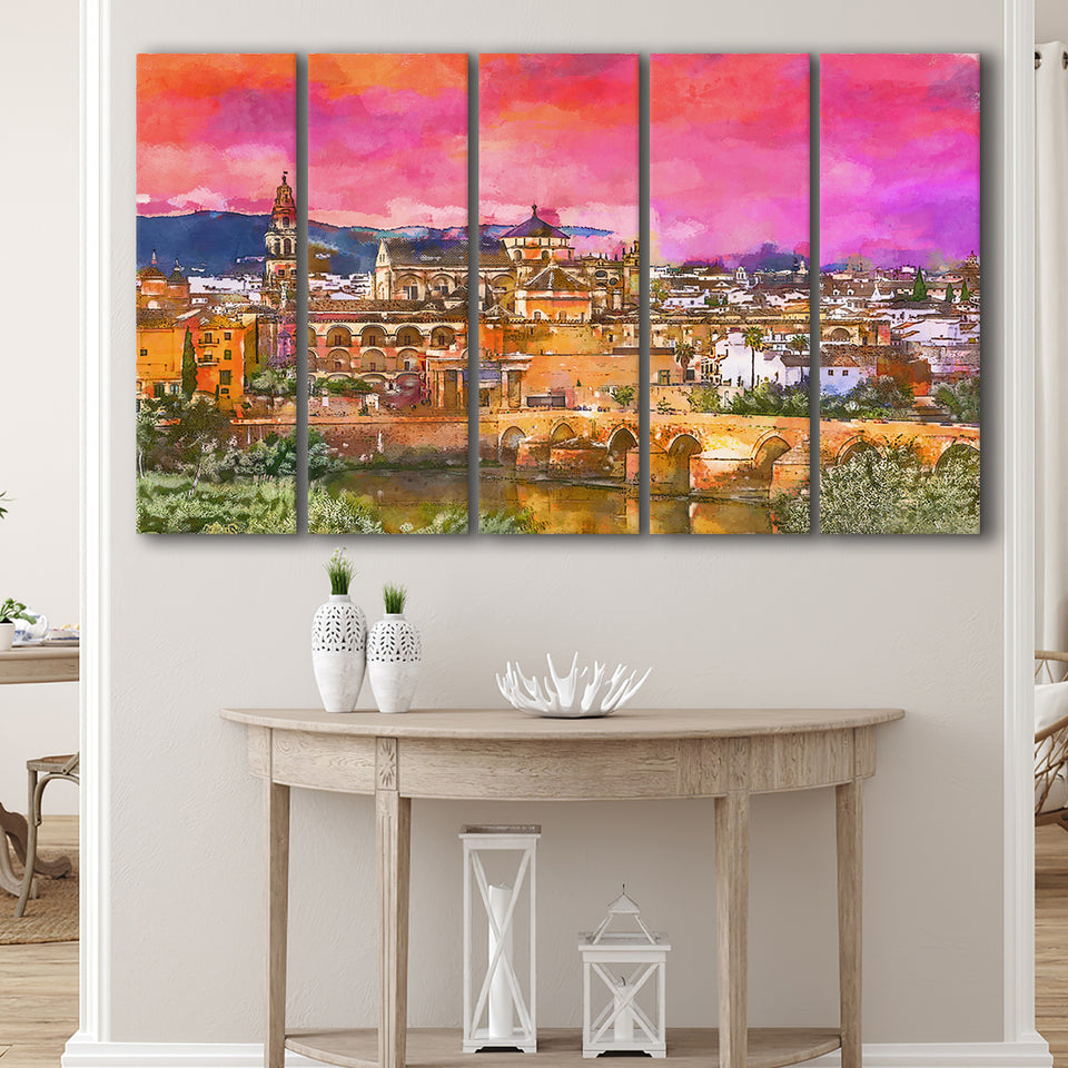 Cordoba Spain Mosquecathedral Roman Bridge 5 Pieces Extra Large Canvas Prints Wall Art Home Decor