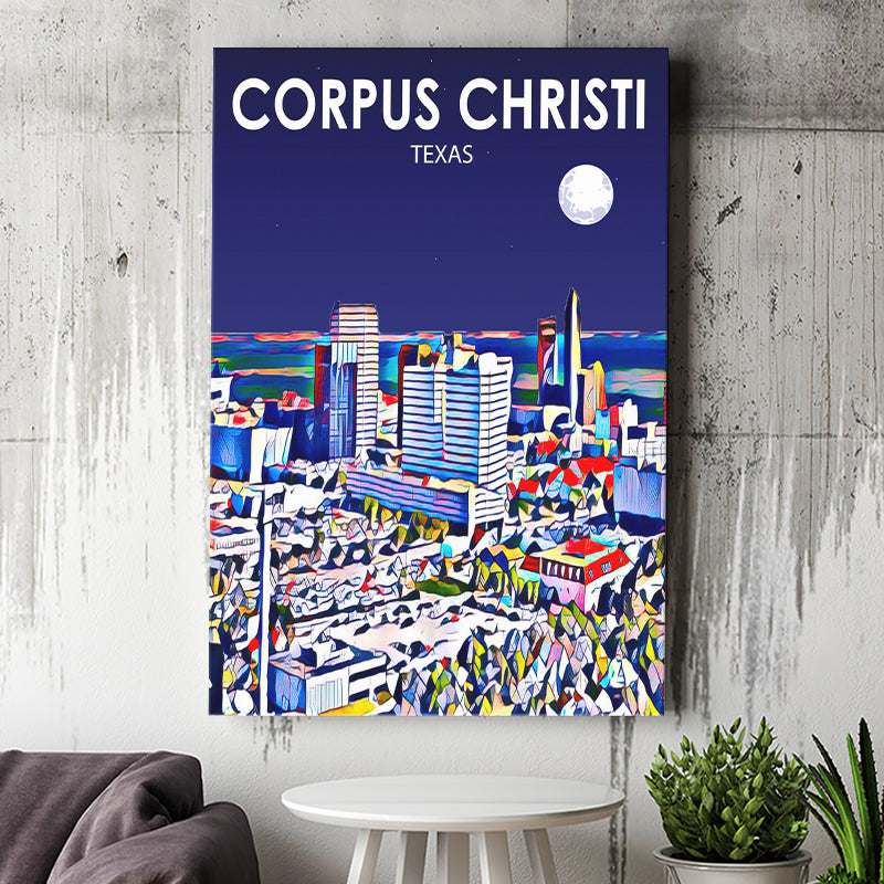 Corpus Christi TX Art Texas Night Landscape ,City Art Print, Large Canvas, Canvas Print Wall Art Home Decor