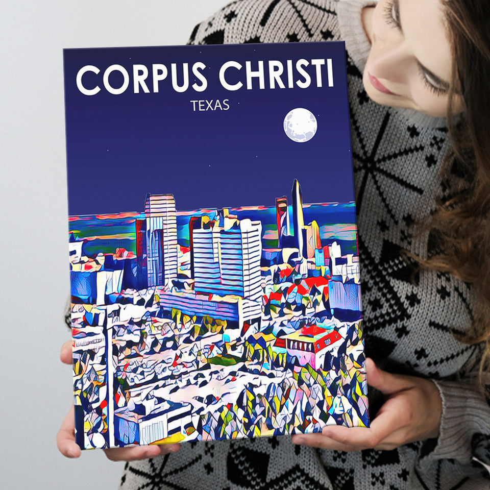 Corpus Christi TX Art Texas Night Landscape ,City Art Print, Large Canvas, Canvas Print Wall Art Home Decor