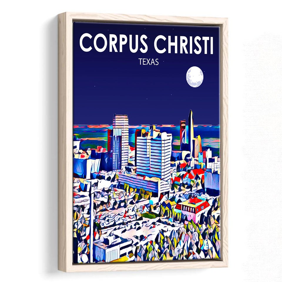 Corpus Christi TX Art Texas Night Landscape, Large Canvas, Framed Canvas Print Wall Art Home Decor, Floating Frame