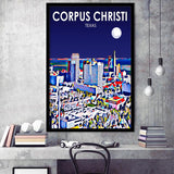 Corpus Christi TX Art Texas Night Landscape, City Art Print, Framed Art Print Wall Art Home Decor, Framed Picture