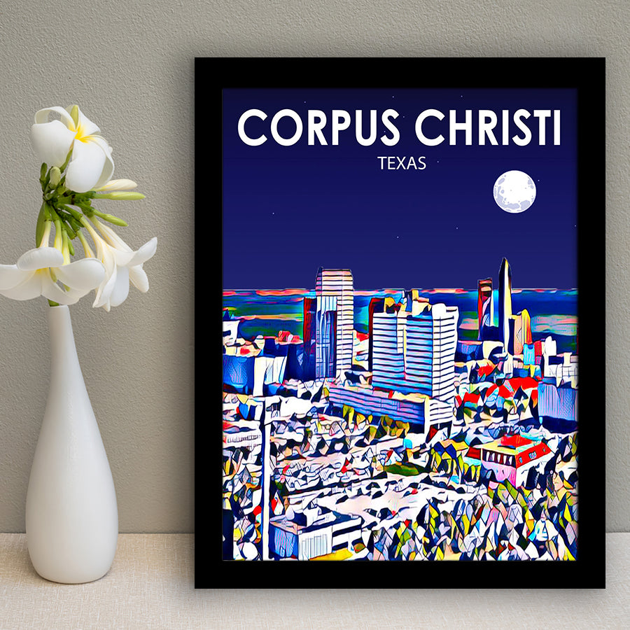 Corpus Christi TX Art Texas Night Landscape, City Art Print, Framed Art Print Wall Art Home Decor, Framed Picture