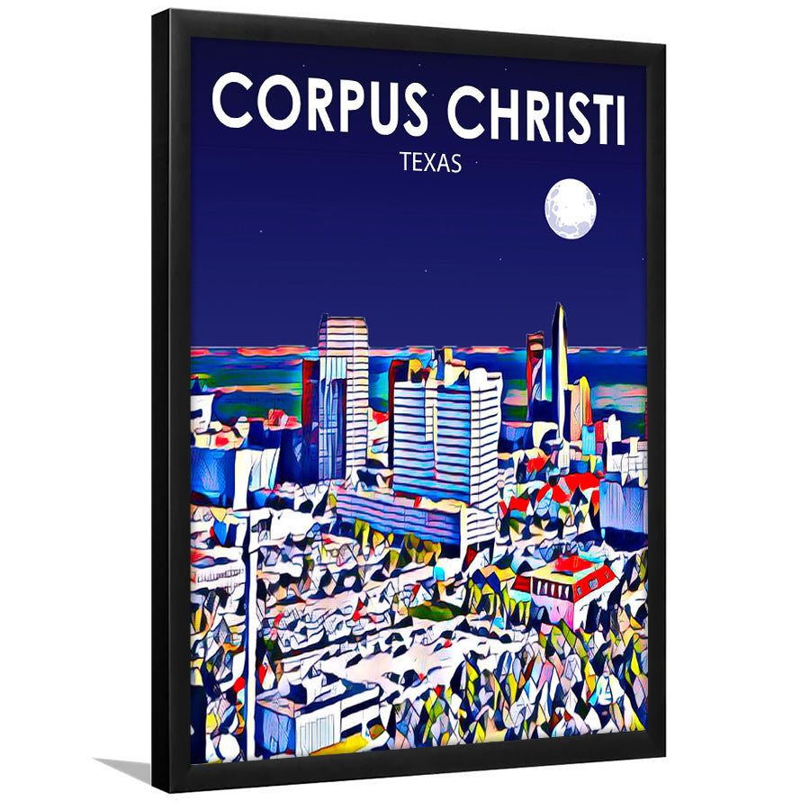 Corpus Christi TX Art Texas Night Landscape, City Art Print, Framed Art Print Wall Art Home Decor, Framed Picture