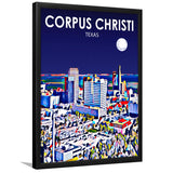 Corpus Christi TX Art Texas Night Landscape, City Art Print, Framed Art Print Wall Art Home Decor, Framed Picture