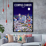 Corpus Christi TX Art Texas Night Landscape, City Art Print, Framed Art Print Wall Art Home Decor, Framed Picture