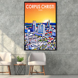 Corpus Christi TX Art Texas Sunset Landscape, Large Canvas, Framed Canvas Print Wall Art Home Decor, Floating Frame