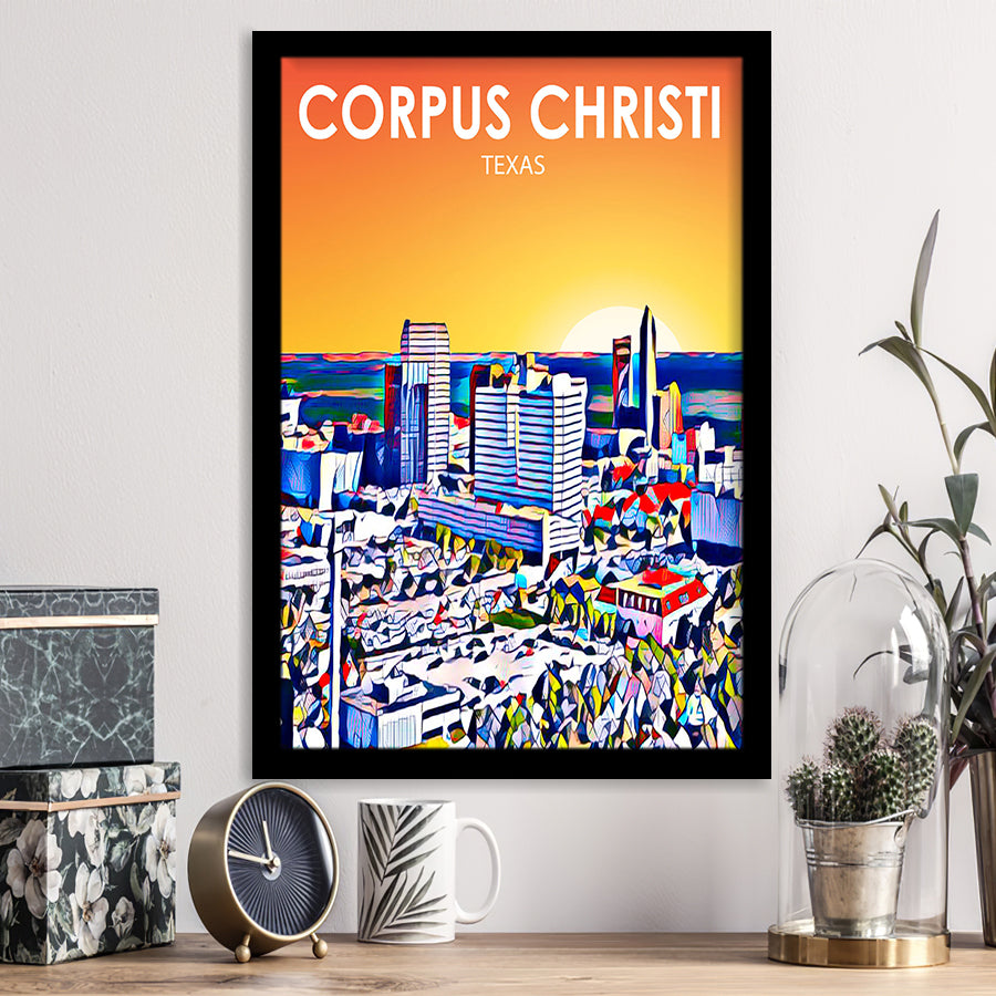 Corpus Christi TX Art Texas Sunset Landscape, City Art Print, Framed Art Print Wall Art Home Decor, Framed Picture