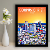 Corpus Christi TX Art Texas Sunset Landscape, City Art Print, Framed Art Print Wall Art Home Decor, Framed Picture