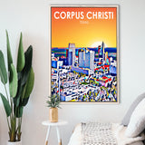Corpus Christi TX Art Texas Sunset Landscape, Large Canvas, Framed Canvas Print Wall Art Home Decor, Floating Frame