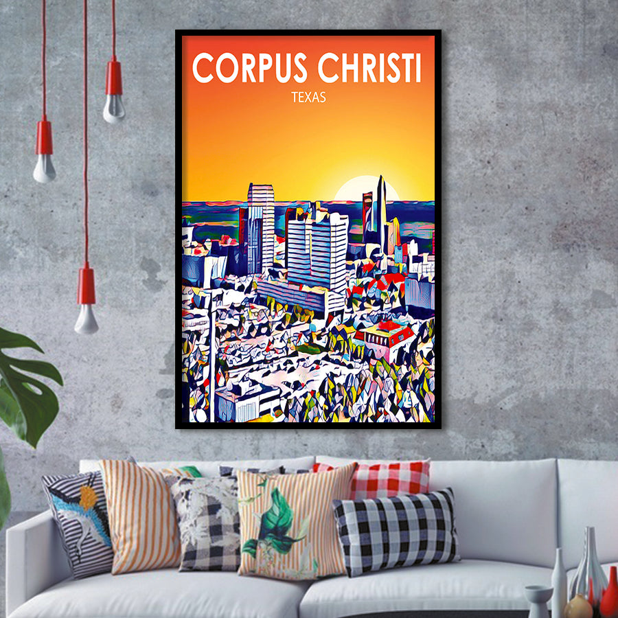 Corpus Christi TX Art Texas Sunset Landscape, City Art Print, Framed Art Print Wall Art Home Decor, Framed Picture