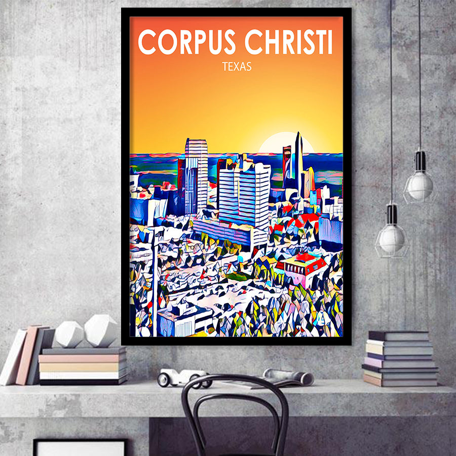 Corpus Christi TX Art Texas Sunset Landscape, City Art Print, Framed Art Print Wall Art Home Decor, Framed Picture