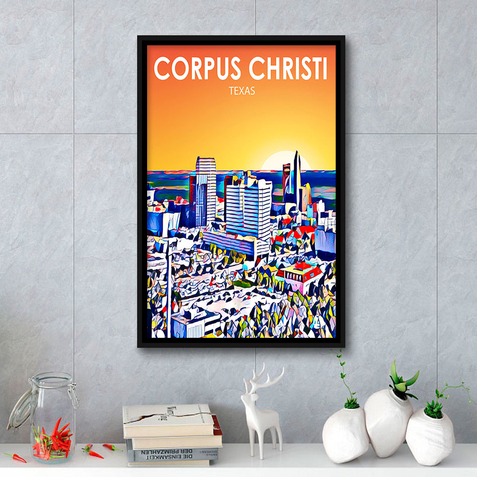 Corpus Christi TX Art Texas Sunset Landscape, Large Canvas, Framed Canvas Print Wall Art Home Decor, Floating Frame