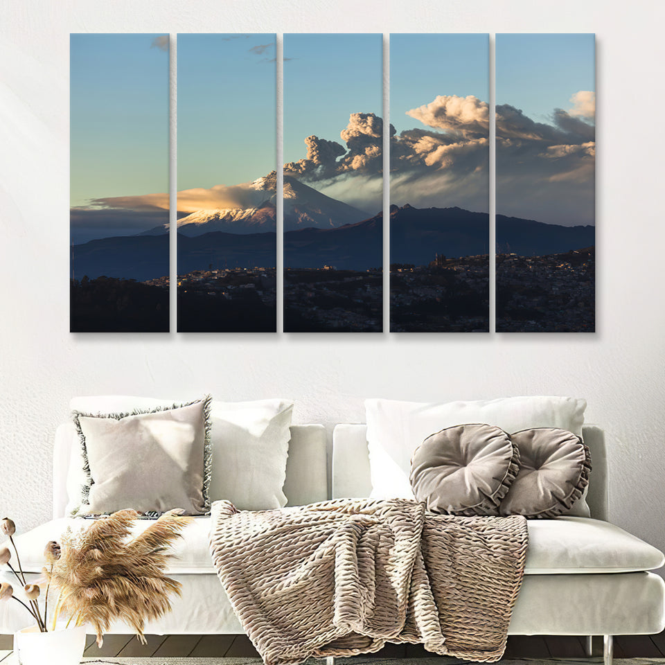 Cotopaxi volcano eruption seen from Quito Ecuador 5 Pieces Canvas Prints Wall Art - Painting Canvas, Multi Panels, Wall Decor