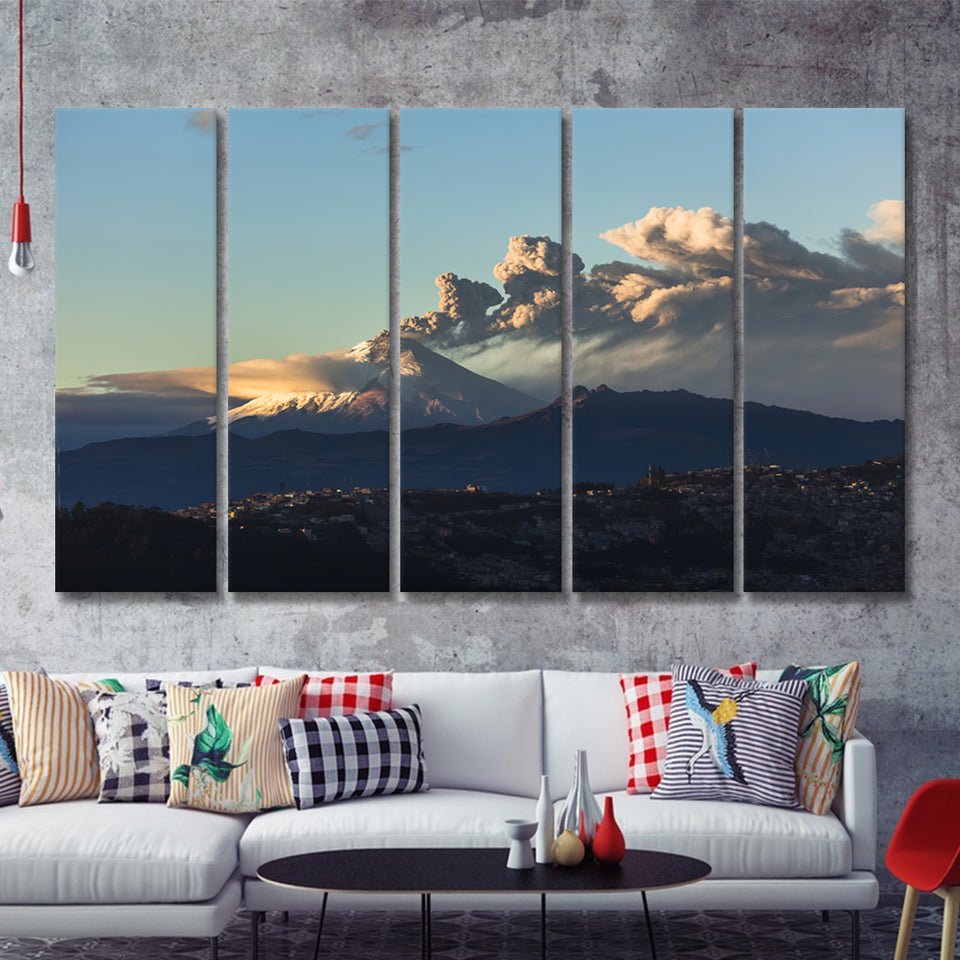 Cotopaxi volcano eruption seen from Quito Ecuador 5 Pieces Canvas Prints Wall Art - Painting Canvas, Multi Panels, Wall Decor