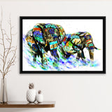 Couple Elephant Love Graffiti Art Framed Canvas Prints Wall Art Decor - Painting Canvas, Floating Frame, Framed Picture