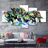 Couple Elephant Love Graffiti Art Canvas 5 Pieces Prints Wall Art Decor - Painting Canvas, Multi Panels, Canvas Print