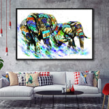 Couple Elephant Love Graffiti Art Framed Canvas Prints Wall Art Decor - Painting Canvas, Floating Frame, Framed Picture