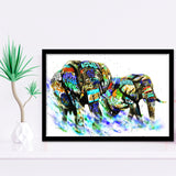 Couple Elephant Love Graffiti Art Framed Art Print Wall Decor - Painting Art, Wall Art Decor, Framed Picture, Black Frame