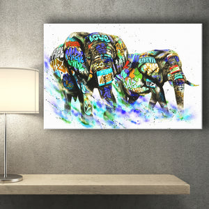 Couple Elephant Love Graffiti Art Canvas Prints Wall Art Decor - Painting Canvas, Home Decor, Art Print, Art For Sale