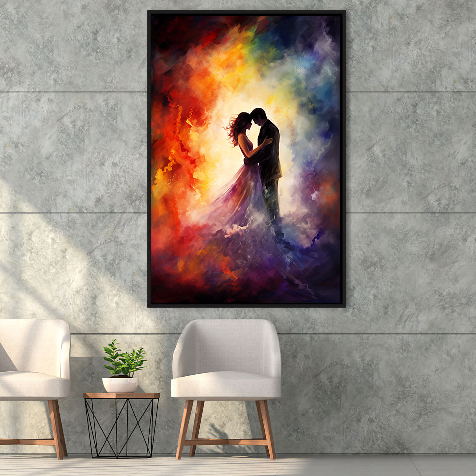 Couple Love Huge Mixed Color Art Painting,Framed Canvas Prints,Floating Frame, Wall Art Home Decor