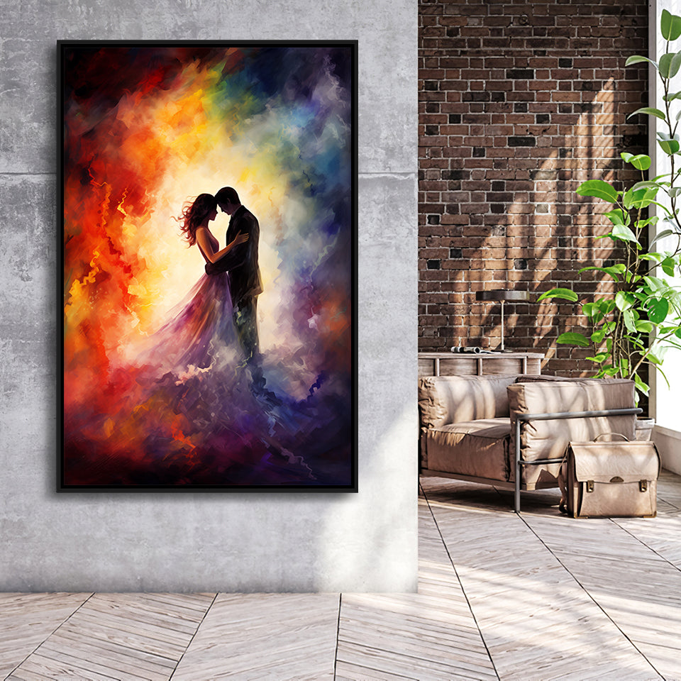 Couple Love Huge Mixed Color Art Painting,Framed Canvas Prints,Floating Frame, Wall Art Home Decor