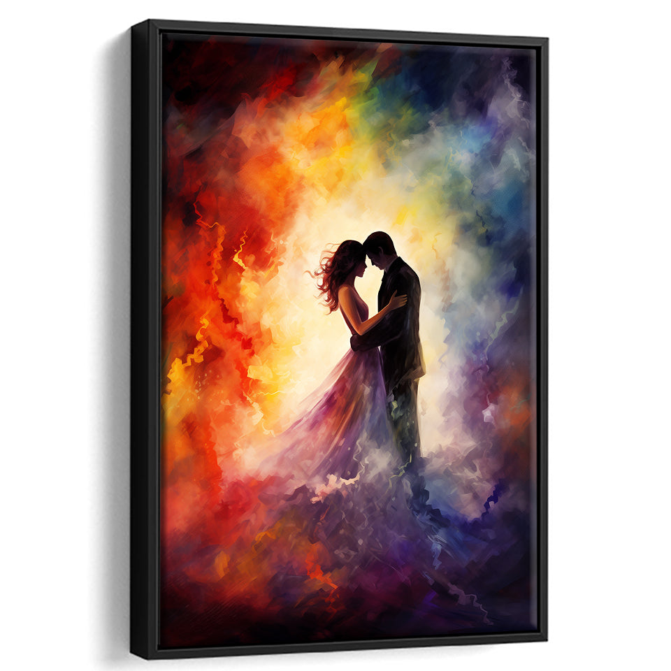 Couple Love Huge Mixed Color Art Painting,Framed Canvas Prints,Floating Frame, Wall Art Home Decor
