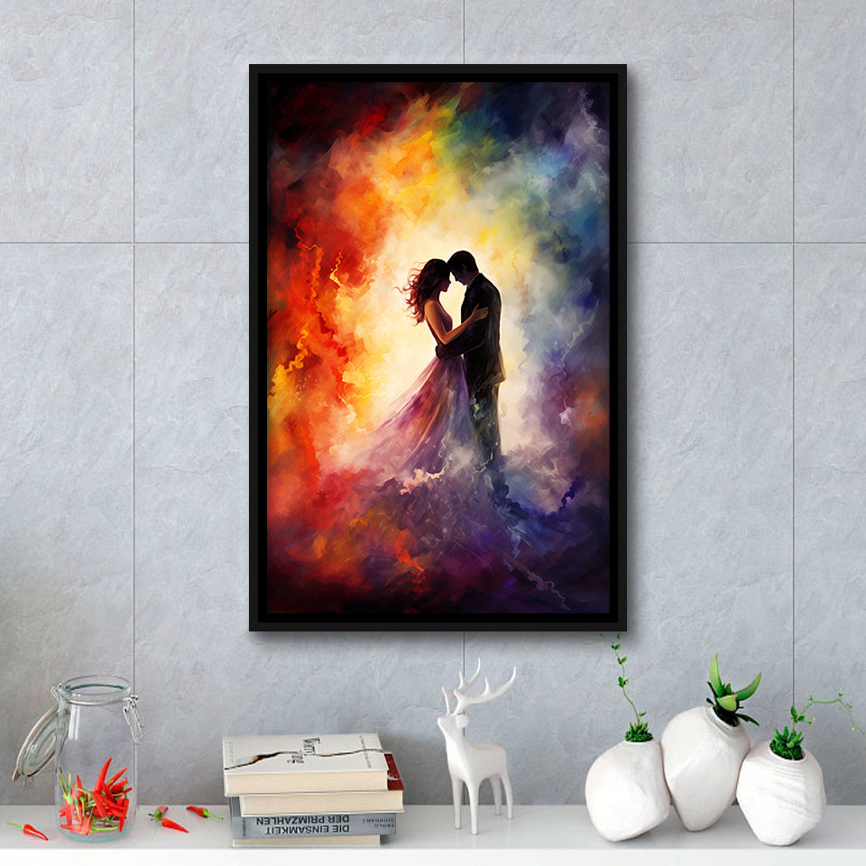 Couple Love Huge Mixed Color Art Painting,Framed Canvas Prints,Floating Frame, Wall Art Home Decor