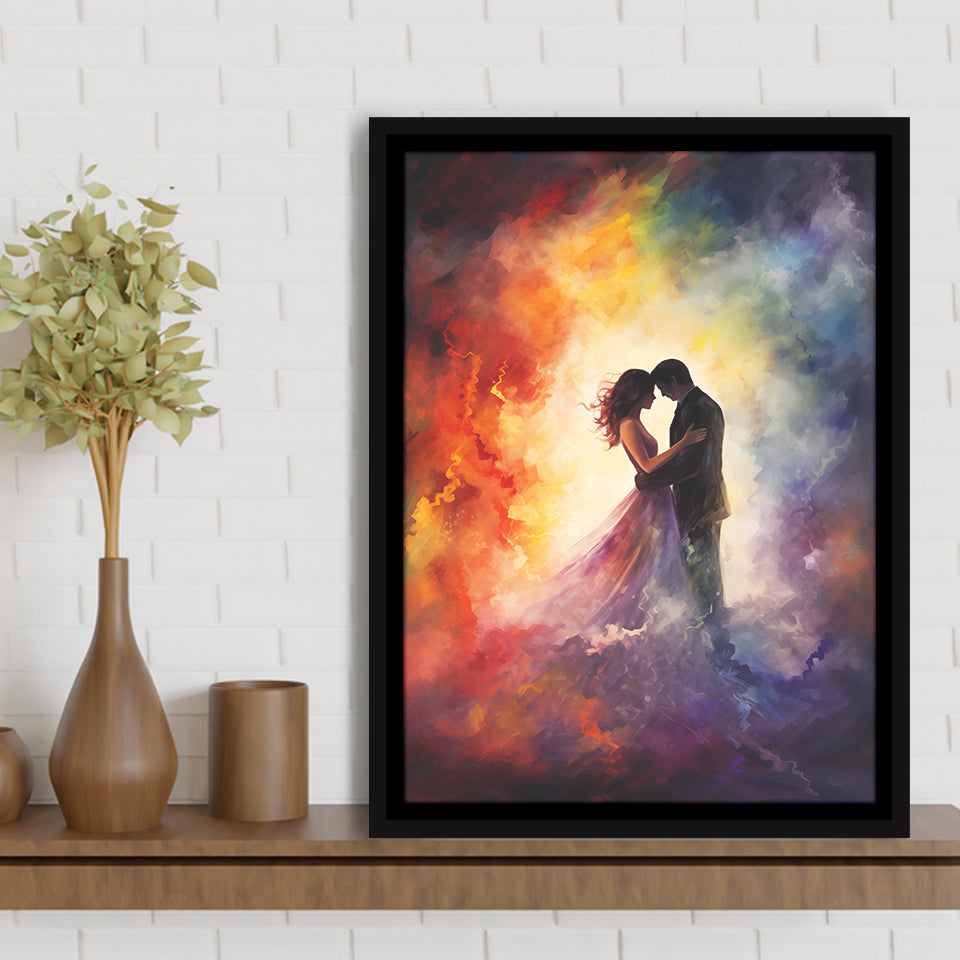 Couple Love Huge Mixed Color Art Painting,Framed Canvas Prints,Floating Frame, Wall Art Home Decor