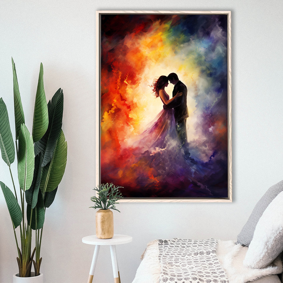 Couple Love Huge Mixed Color Art Painting,Framed Canvas Prints,Floating Frame, Wall Art Home Decor
