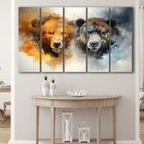 Couple Bear Head 5 Panels B Canvas Prints Wall Art Home Decor, Extra Large Canvas