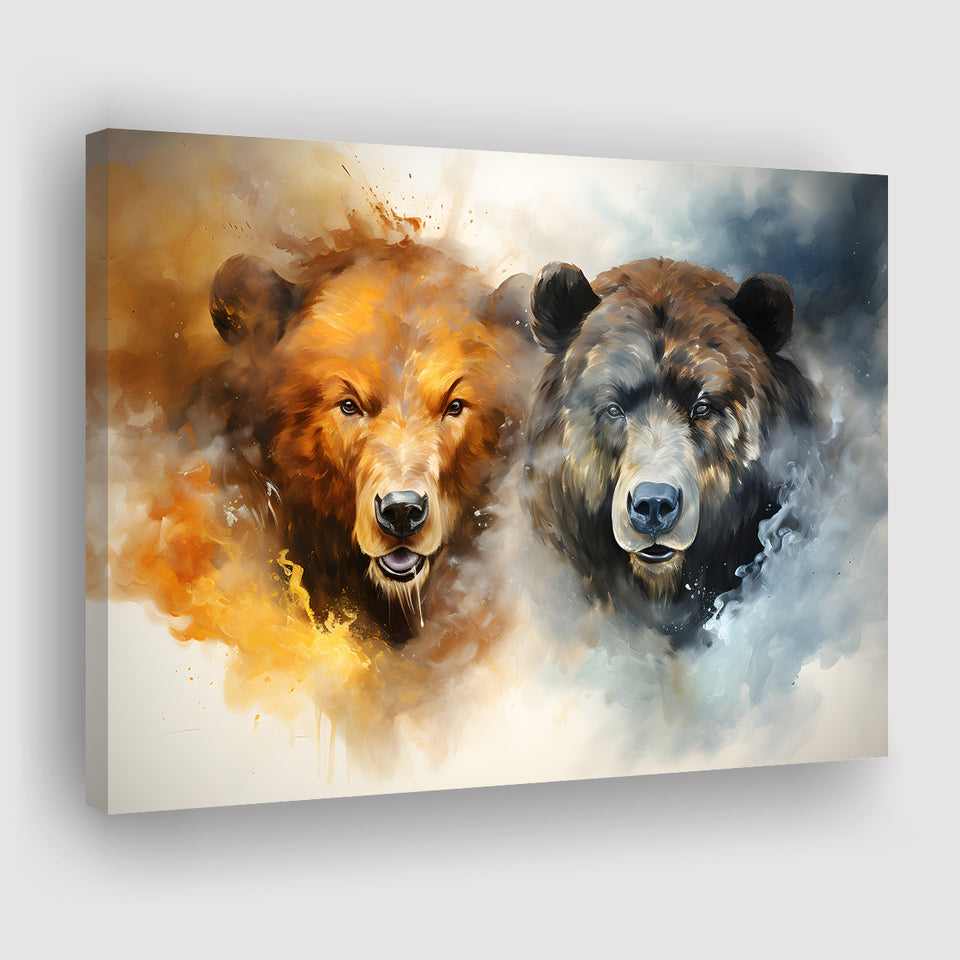 Couple Bear Head Canvas Prints Wall Art Home Decor, Painting Canvas, Living Room Wall Decor