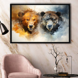 Couple Bear Head Framed Canvas Prints Wall Art Home Decor, Painting Canvas, Floating Frame