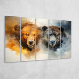 Couple Bear Head 5 Panels B Canvas Prints Wall Art Home Decor, Extra Large Canvas