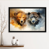 Couple Bear Head Framed Canvas Prints Wall Art Home Decor, Painting Canvas, Floating Frame