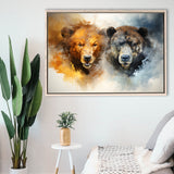 Couple Bear Head Framed Canvas Prints Wall Art Home Decor, Painting Canvas, Floating Frame