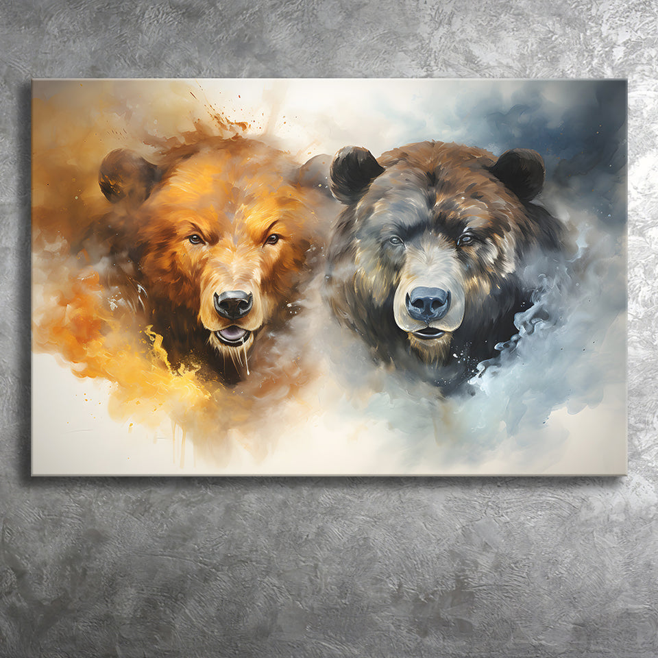 Couple Bear Head Canvas Prints Wall Art Home Decor, Painting Canvas, Living Room Wall Decor