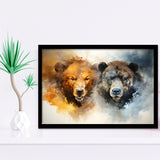 Couple Bear Head Framed Art Prints Wall Decor, Painting Art, Framed Picture