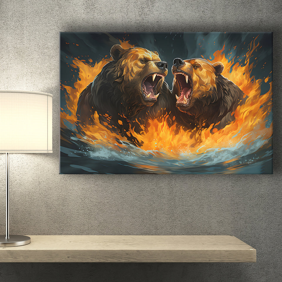 Couple Bear Battle Canvas Prints Wall Art Home Decor, Painting Canvas, Living Room Wall Decor