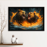 Couple Bear Battle Framed Canvas Prints Wall Art Home Decor, Painting Canvas, Floating Frame