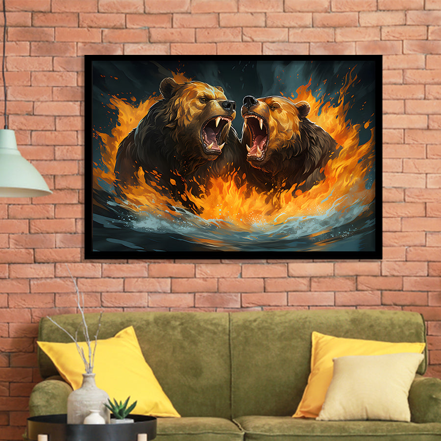 Couple Bear Battle Framed Art Prints Wall Decor, Painting Art, Framed Picture