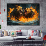 Couple Bear Battle Framed Canvas Prints Wall Art Home Decor, Painting Canvas, Floating Frame
