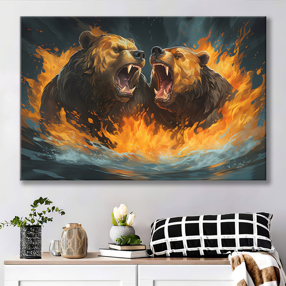 Couple Bear Battle Canvas Prints Wall Art Home Decor, Painting Canvas, Living Room Wall Decor