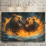 Couple Bear Battle Canvas Prints Wall Art Home Decor, Painting Canvas, Living Room Wall Decor