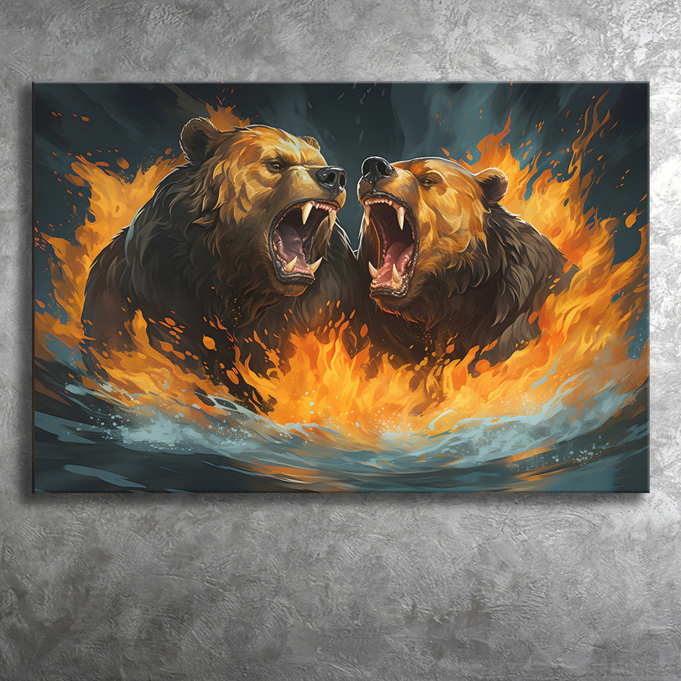 Couple Bear Battle Canvas Prints Wall Art Home Decor, Painting Canvas, Living Room Wall Decor