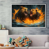 Couple Bear Battle Framed Canvas Prints Wall Art Home Decor, Painting Canvas, Floating Frame