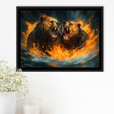 Couple Bear Battle Framed Canvas Prints Wall Art Home Decor, Painting Canvas, Floating Frame